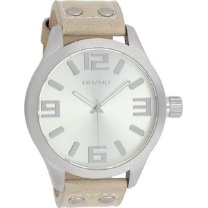 OOZOO Timepieces - Zilverkleurige horloge met zand leren band - C1006