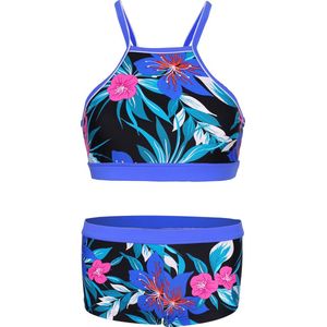Bikini hipster broekje en crop top met racerback - Tropical flower bali 164-170
