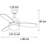 QAZQA rotar - Plafondventilator met Verlichting | Lamp en Afstandsbediening - 2 lichts - Ø 960 mm - Zwart - Woonkamer | Slaapkamer | Keuken