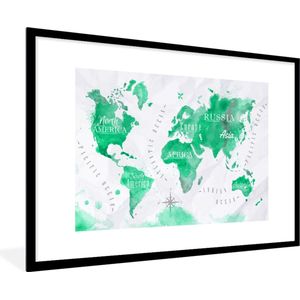 Fotolijst incl. Poster - Wereldkaart - Olieverf - Groen - 90x60 cm - Posterlijst