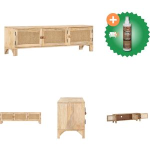 vidaXL Tv-meubel 140x30x40 cm massief mangohout en natuurlijk riet - Kast - Inclusief Houtreiniger en verfrisser