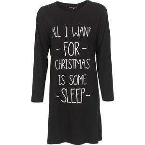 Temptation - Dames Nachthemd - lange mouw - Kerst - Zwart - Maat XL