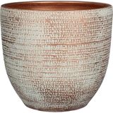 Mica Decorations Plantenpot - terracotta - koper/wit flakes relief- D35/H32 cm - bloempot