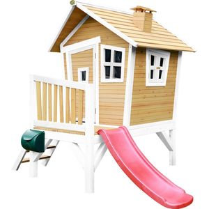 AXI Robin Speelhuis in Bruin/Wit - Met Verdieping en Rode Glijbaan - Speelhuisje voor de tuin / buiten - FSC hout - Speeltoestel voor kinderen