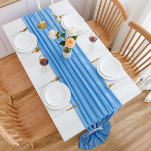 Tafellopers Azure Chiffon Tafelloper Bruiloft Tafel Lint Communie Decoratief voor Verjaardagsvieringen, 420 cm x 70 cm, Hemelsblauw
