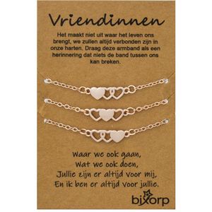 Bixorp Friends BFF Ketting voor 3 met Rosé Gouden Hartjes - Vriendschapsketting met Rose Goud - Best Friends Vriendschap Cadeau voor Drie