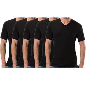 5 stuks Basic T-shirt - V-hals - 100% katoen - Zwart - Maat XXL