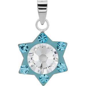 Zilveren hanger, ster met kristal en aqua kristal
