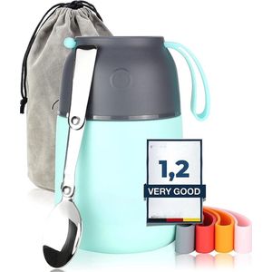 Thermos Voedselcontainer – Dubbelwandige Isolatie voor Warm & Koud, 100% Lekvrij, Inclusief Opvouwbare Lepel en Transporttas – Grote Opening, Ideaal voor School, Werk & Uitstapjes