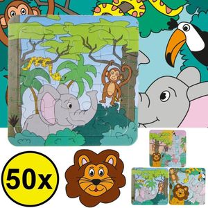 Uitdeelcadeaus 50 STUKS Jungle Dieren Puzzels - Traktatie Uitdeelcadeautjes voor kinderen - Speelgoed Traktaties