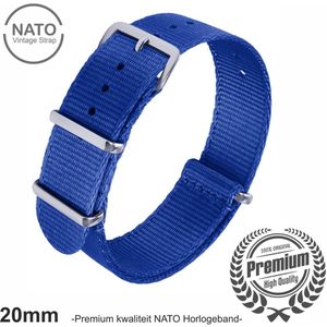 20mm Premium Nato horlogeband Blauw - Vintage James Bond look- Nato Strap collectie - Mannen - Horlogebanden - 20 mm bandbreedte