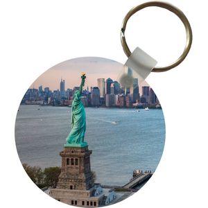 Sleutelhanger - Vrijheidsbeeld met de skyline van New York - Plastic - Rond - Uitdeelcadeautjes