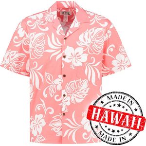 Hawaii Blouse Mannen - Shirt - Hemd - 100% Katoen - Overhemd Heren Korte Mouw - Made in Hawaii ""Vakantie Vibes Roze"" Maat XL