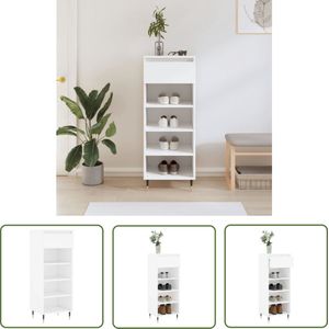 The Living Store Schoenenkast - bewerkt hout - 40 x 36 x 105 cm - wit - met lade en open vakken