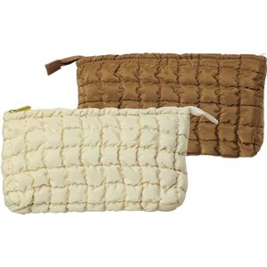 Navaris 2x make up toilettas met rits - Make up tas set - 28 x 15 x 7,5 en 25 x 14 x 8 cm - Reistasje - Makeup etui - Bruin en beige