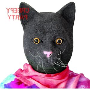 Nieuwe titel: Halloween kostuum party dierenhoofd latex masker - Zwarte kat