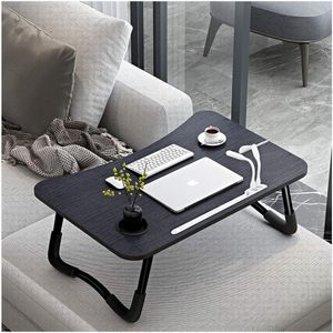 Laptoptafel, laptop bedtafel inklapbaar, notebook tafel met 4 USB-oplaadaansluitingen, lade, PAD-standaard, bekerslot, voor bed, bank, vloer (60 x 40 cm, zwart)