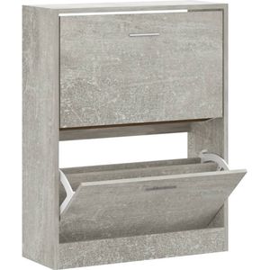 vidaXL - Schoenenkast - 63x24x81 - cm - bewerkt - hout - betongrijs