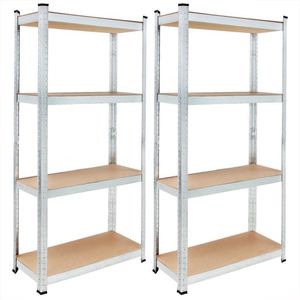 Monzana Stellingkast - Set van 2 170x75x30cm 280kg 4 MDF Planken - Zilver