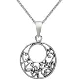 Zilveren ketting dames | Zilveren ketting met hanger, cirkel met bloemen
