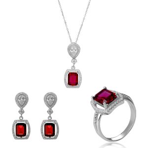 Orphelia SET-7426/RU/56 - Juwelenset: Ketting + Oorbellen + Ring - Zilver 925 - Zirkonia Robijn - Ring maat 56