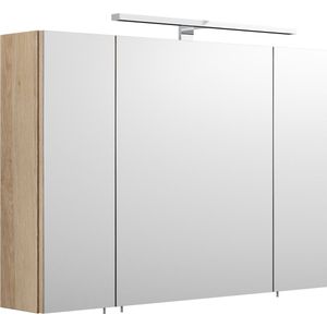 Spiegelkast Rick Eiken - MDF - Breedte 90 cm - Hoogte 62 cm - Diepte 17 cm - Met stopcontact - Met verlichting