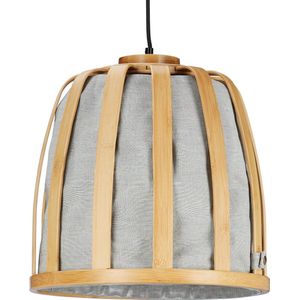 relaxdays hanglamp bamboe - lampenkap met stof - grote plafondlamp - pendellamp eetkamer M