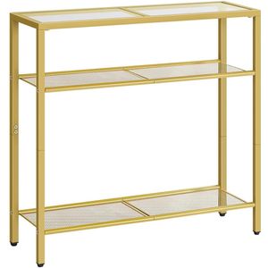 TRANKIELO® - Stijlvolle Consoletafel met Gehard Glas – Moderne & Luxe Uitstraling – Ideaal voor Woonkamer, Hal of Slaapkamer – Goudkleurig