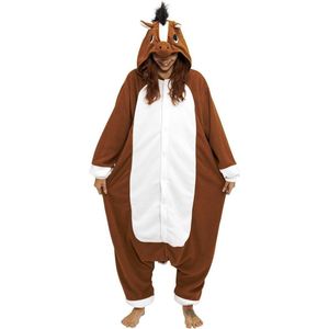 KIMU Onesie Paard Pakje - Maat 110-116 - Paardenpak Kostuum Bruin Pak - Peuter Boxpakje Zacht Fleece Huispak Jumpsuit Pyjama Jongen Meisje Festival