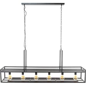 Rechthoekige metalen eettafel hanglamp | 6 lichts | grijs / zwart | metaal | 160 cm breed | in hoogte verstelbaar tot 150 cm | eetkamer / woonkamer | dimbaar | modern / sfeervol design