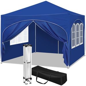 Party Tent - Opvouwbare - Tuinpaviljoen - 3x3m - Waterdichte - Verstelbare Hoogte - Gazebo - 4 Afneembare Zijpanelen - met Vensters - UV-Bestendig - Waterdichte - voor Camping - en Picknick - Blauw