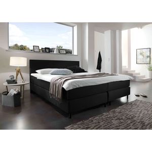 Beddenbriljant Boxspring Bravo - 160x200 - Zwart - Bonellvering - Skai - Inclusief Topper - Bed compleet