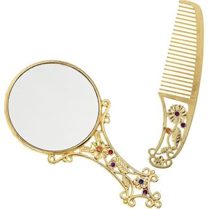 Handspiegel 1 set Antieke spiegelkamset Vintage handspiegel Make-upspiegel Draagbare cosmetische spiegelkamset voor vrouwen en meisjes Gouden handspiegel Uniek