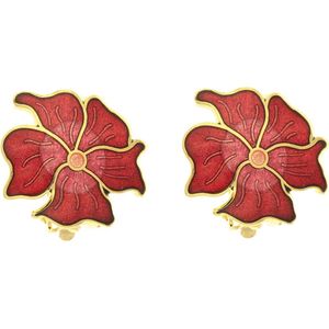 Behave Dames clip oorbel bloem rood emaille - 2,3 cm doorsnede