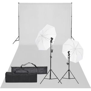 The Living Store Fotostudioset Aluminium - 2x Paraplu - 2x Daglichtlamp - 2x Statief - 1.5x3m Achtergrond - Wit