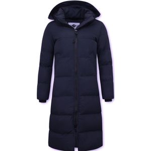 Dames Puffer Jacket Lang Getailleerd - 8606 - Blauw