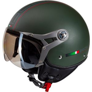 BEON DESIGN B Scooter helm met vizier - Geschikt als Scooter Brommer Motor Snorfiets helm - Retro Vespa scooterhelm - Volwassenen - M - Groen - Gratis helmtas