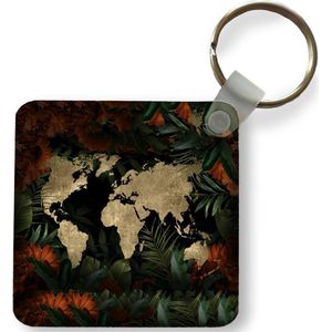 Sleutelhanger - Uitdeelcadeautjes - Wereldkaart - Retro - Bloemen - Plastic