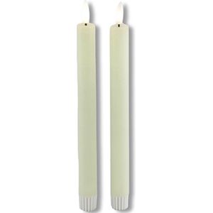 LED kaarsen met vlam 2x - crème wit - Afstandsbediening - Dinerkaars rustiek wax 23 cm - LED kaars batterij