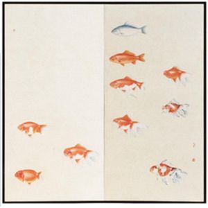 Fine Asianliving Chinese Kamerscherm B120xH180cm 2 Panelen Oranje Vissen