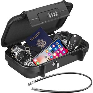 Veilige draagbare geldkast met 4-cijferige code - outdoor veiligheidsbox met afneembare staalkabel - sleutelkluis voor reizen strand camping - kantoorkluis