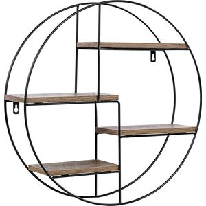 Wandrek - Boekenplank - Wandplank - Rond - 1.7 kg - MDF - PVC - Zwart - Donker hout - 48 x 12 cm