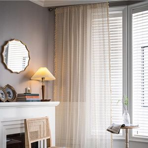 Vintage landhuisstijl gehaakt gebreid gordijn Boho Boheemse gordijnen uitgehold met kwast set van 2 gordijnen outdoor katoenen gordijnen voor woonkamer slaapkamer gordijnen 150 x 240 cm beige