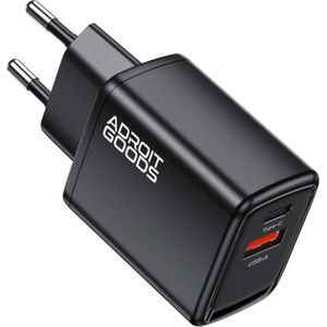 AdroitGoods Usb-A/C Snellader - 20W oplader met QC3.0 - Universele adapter - Telefoon Oplader - Zwart