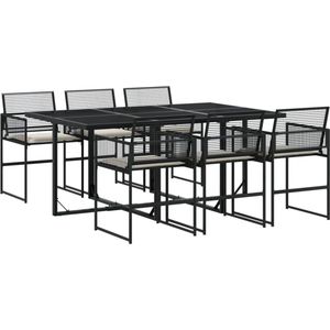 vidaXL 7-delige Tuinset met kussens - Zwart Tuinmeubles - Lounge Set - Buitentijd - Eetkamerset - Veranda