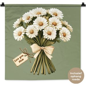 Wandkleed 60x60 cm - Wanddoek Lint - Boeket - Groen - Quote - Wandtapijt - Wandkleden