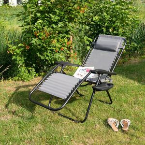 EASTWALL Opvouwbare Tuinstoel – Ligstoel – Stevige tuinstoel – 3 standen verstelbaar – Ligbed – 180x67x34 cm – Grijs