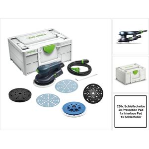 Festool ETS EC 150/5 EQ-Plus excenterschuurmachine 400 W 150 mm borstelloos + 250x schuurschijf + 2x steunschijf + steunschijf + schuurschijf + systainer