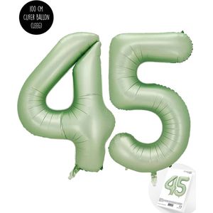 Cijfer Helium Folie Ballon XXL - 45 jaar cijfer - Olive - Groen - Satijn - Nude - 100 cm - leeftijd 45 jaar feestartikelen verjaardag