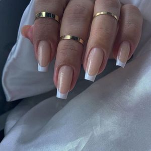 Press On Nails - Nep Nagels - French - Naturel Nude - Glitter - Coffin - Manicure - Plak Nagels - Kunstnagels nailart - Zelfklevend